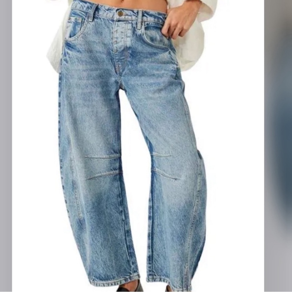 Free people x We The Free Good Luck Mid Rise Barrel in Ultra Light Beam